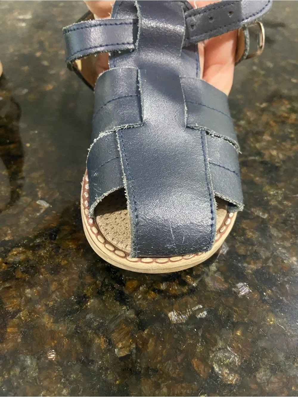 Salt Water Sandals by Hoy Navy Leather Fisherman-Style Kids Sandals